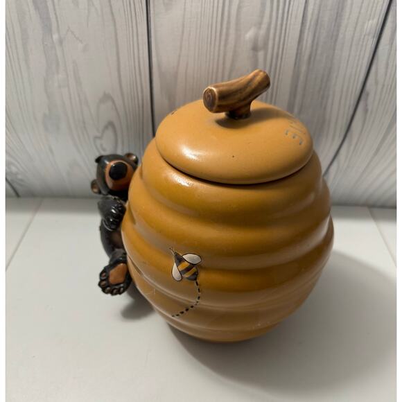 Y2K Honour Pottery Black Bear And Beehive Leaning Or Standing Cookie Jar - Picture 3 of 12